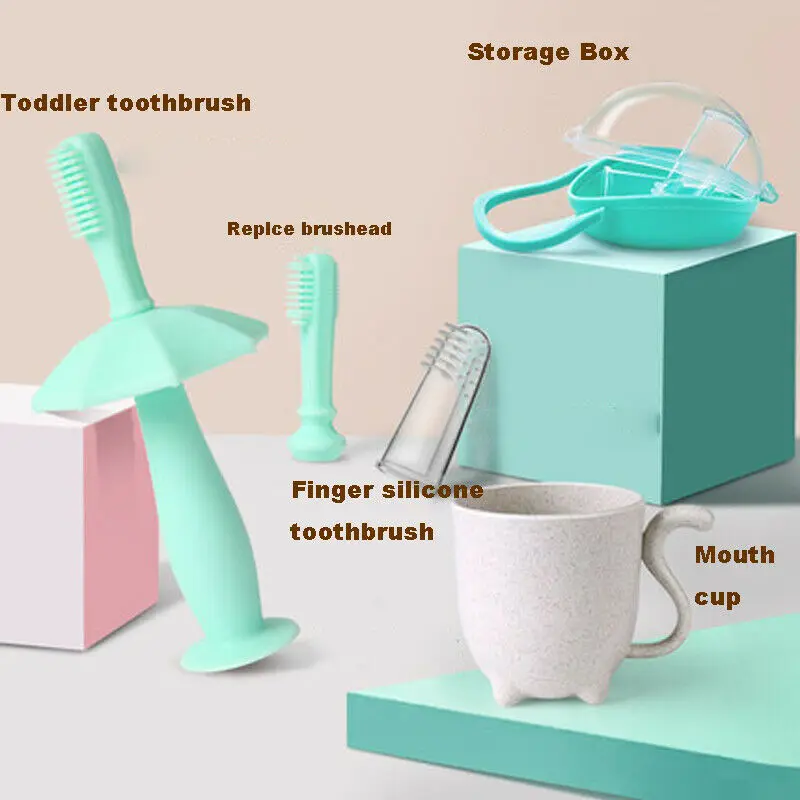 Bebetour Training Toothbrush Teether for Toddlers Kids Tooth Brush Set Mouth Cup - Цвет: 5