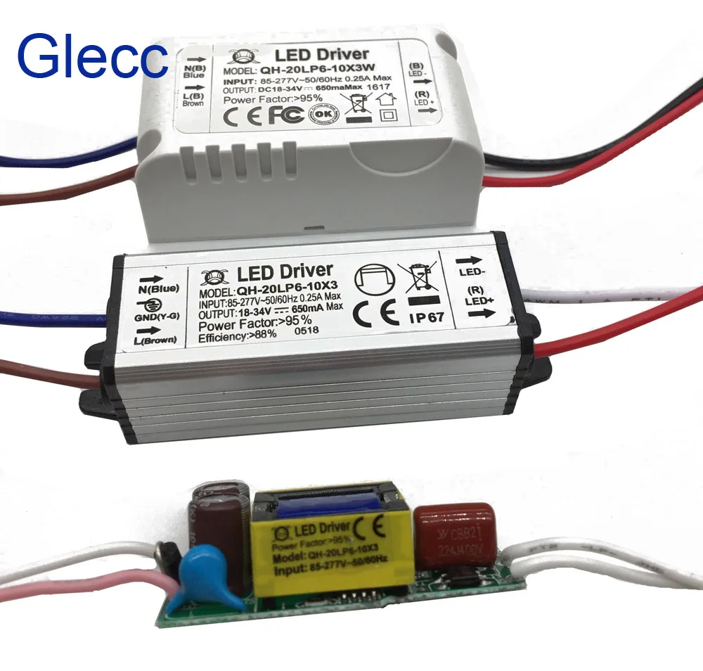 20 Вт AC85 277V светодиодный драйвер 6 10x3W 600mA DC18 34V Светодиодный источник питания