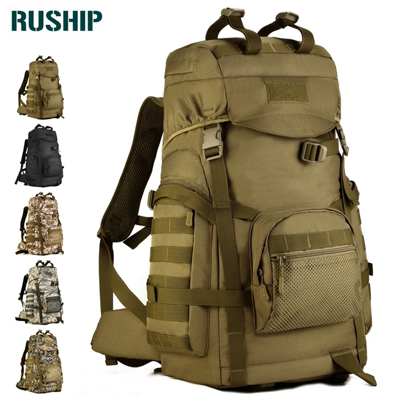 Kopen Militaire Rugzak Waterdichte Nylon Tas Multifunctionele Camouflage Pack 60L Rugzak Tactiek Zak Molle Systeem Back Metalen Beugel