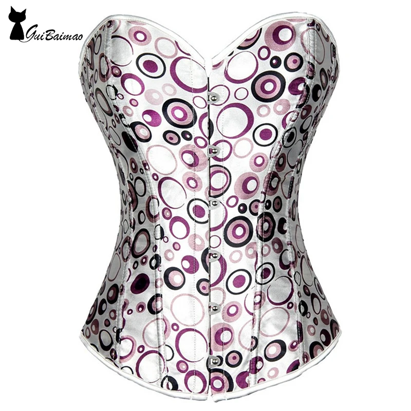 

White Printed Corset Women's Lace Up Bright Circles Pattern Waist Trainer Corset