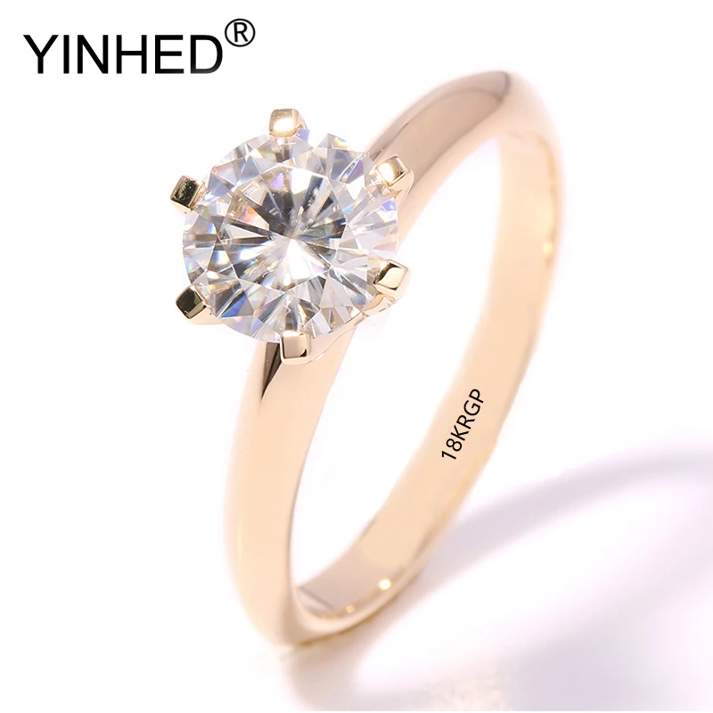 

YINHED 100% Original 18KRGP Gold Color Wedding Rings for Women Real Zircon CZ Solitaire Engagement Ring Gift Jewelry DR169