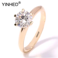 yinhed 100 original 18krgp gold color wedding rings for women real zircon cz solitaire engagement ring gift jewelry dr169