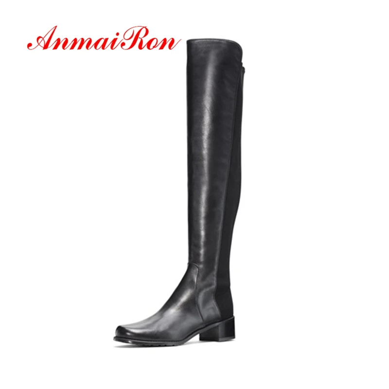

Женские сапоги выше колена ANMAIRON, зимние сапоги с круглым носком, модные сапоги, женская обувь, размер 34-39, толстый каблук CR1716