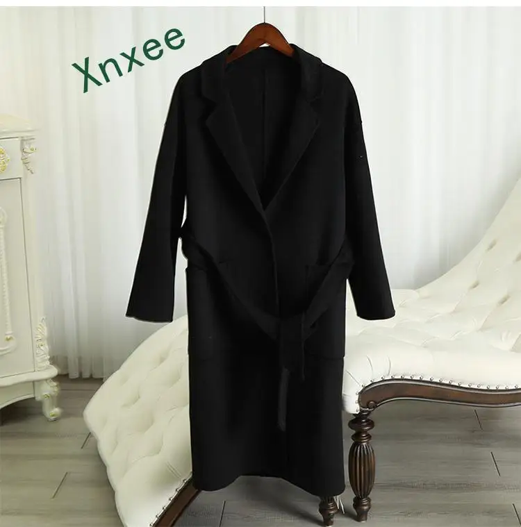 Black Xnxee шерстяное пальто зимняя женская верхняя одежда из альпаки верхняя одежда средней длины с длинным рукавом и отложным воротником Верхняя одежда - Цвет: Black