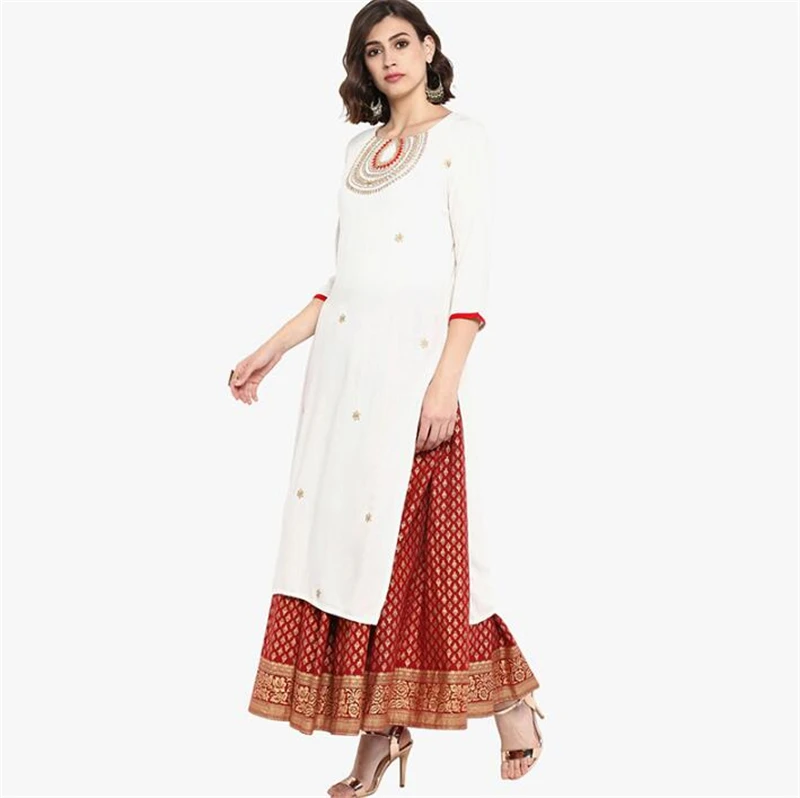 Новый Модный женский костюм из Индии в этническом стиле с принтом Kurtas хлопковое