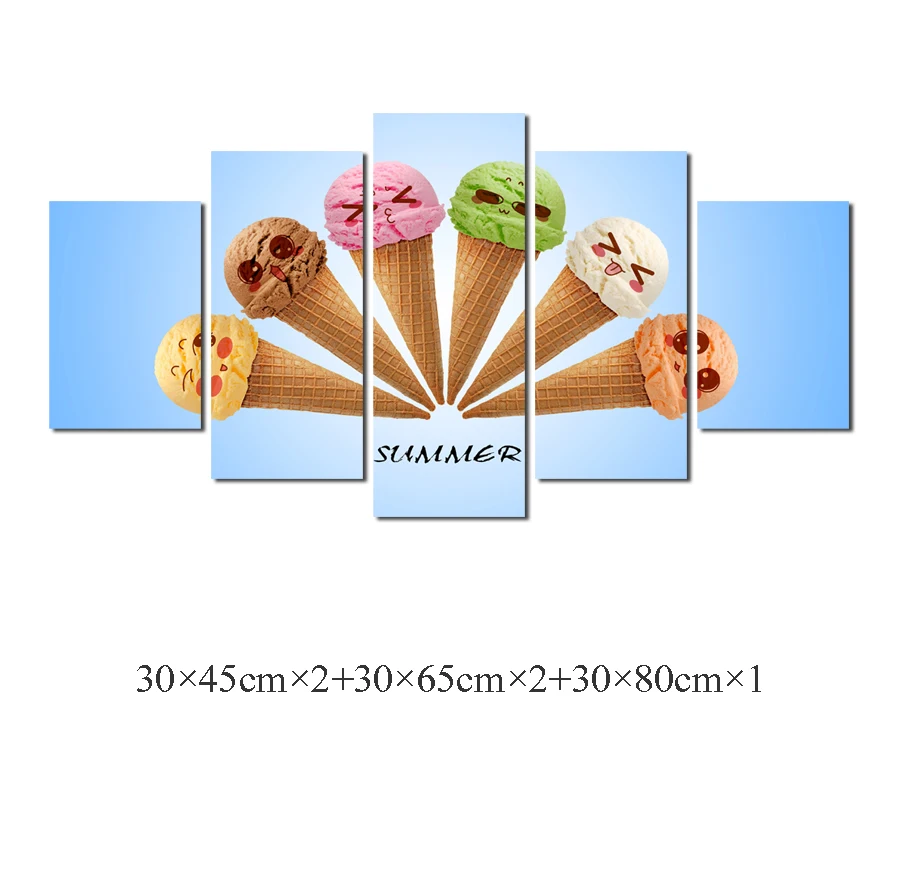 

CLSTROSE Cute Ice Cream In Summer Canvas Painting 5 Pieces Colorful Pictures Wall Art Home Decor Poster For Living Room Unframed