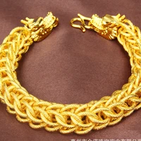 dragon patterned thick bracelet yellow gold filled mens mesh chain hip hop style