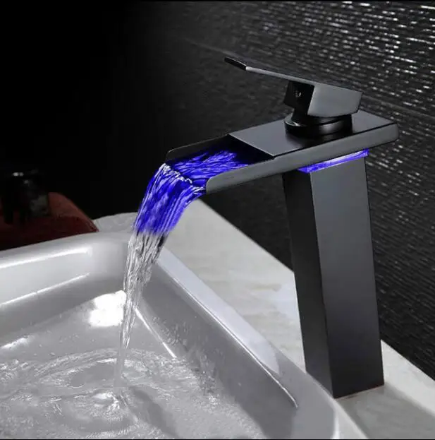 Смеситель для раковины кран ванной комнаты античный масло втирается Led водопад 2