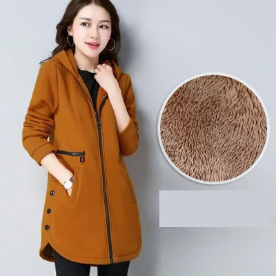 Dark orange Зимняя куртка пальто с плюшевой подкладкой с капюшоном толстовки для мам среднего возраста; Костюмы Повседневное большой Размеры Для женщин верхняя одежда AA19 - Цвет: Dark orange