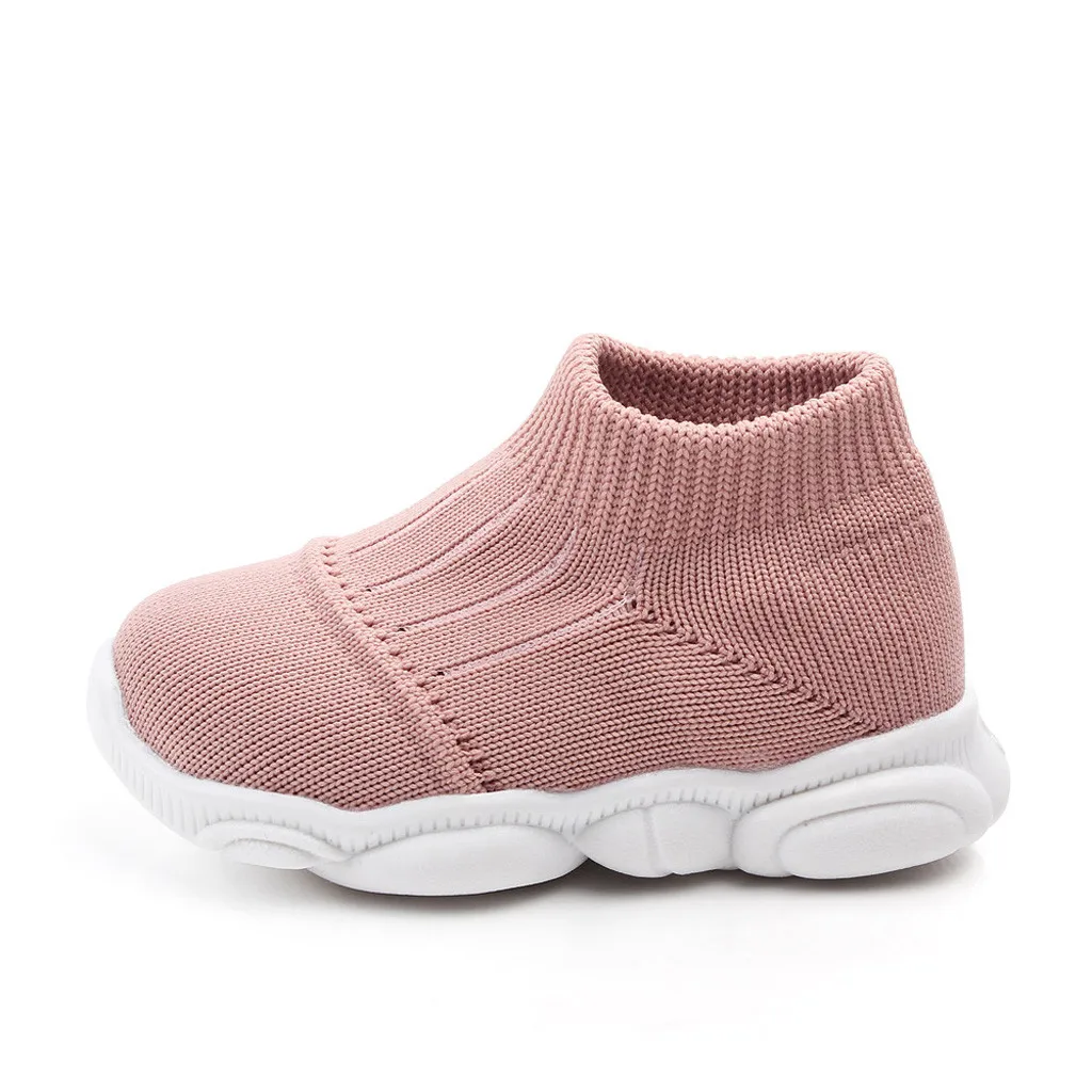 Baby Girls Boys Striped Mesh Sport Run Sneakers Casual Shoes Children's solid color breathable flying woven socks shoes
