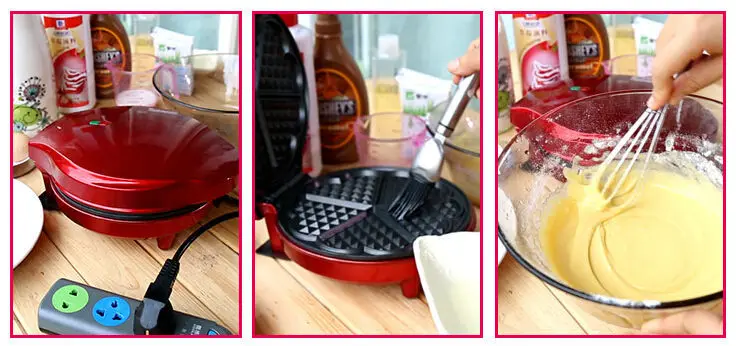 Вафельная машина DIY электрическая красного цвета Вафля в форме сердца полностью