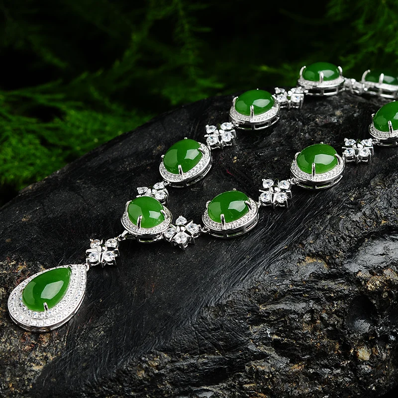 Натуральный Юй ожерелье серьги браслет нефритовый ювелирный набор невесты