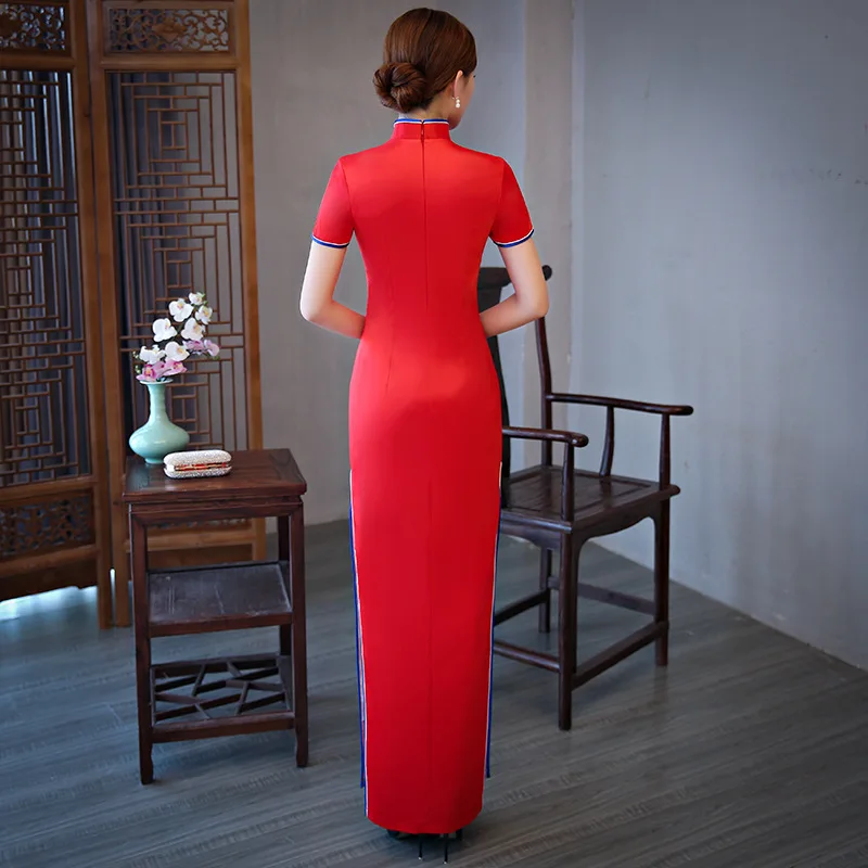 

S-5XL Ladies Party Cheongsam Chinese style Womens Elegant Sexy Evening Qipao Dress Slim Long gown Retro Vestido Plus Size