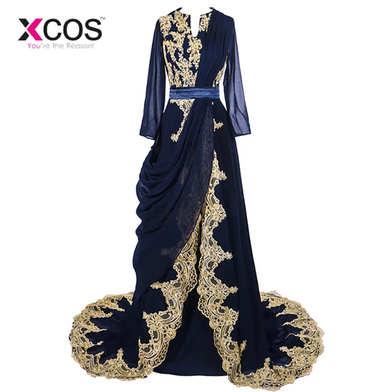 2017 настоящая фотография мусульманин вечернее платье с длинным рукавом золото
