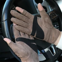 autumn winter new thickening half finger gloves imitation suede unisex exposed two fingers non slip driving gloves sz043