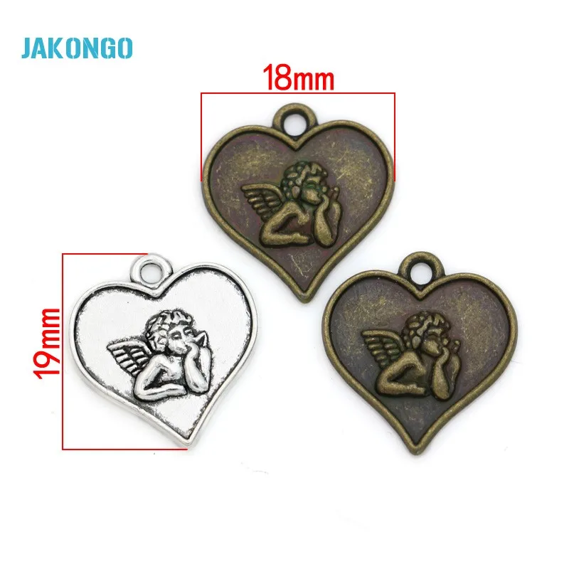 JAKONGO античное серебро/бронзовое покрытие Cupid Love Angel Heart Charms DIY Подвески ручной