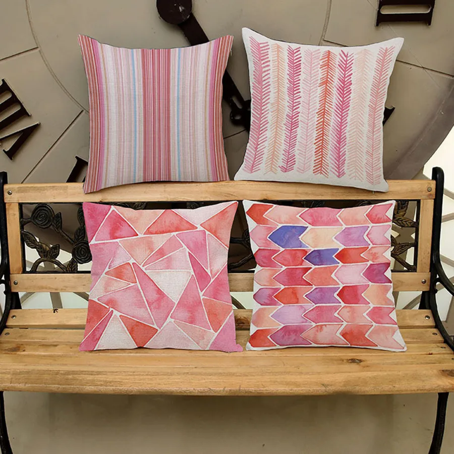 Подушка в нордическом простом стиле домашняя льняная розовая наволочка с