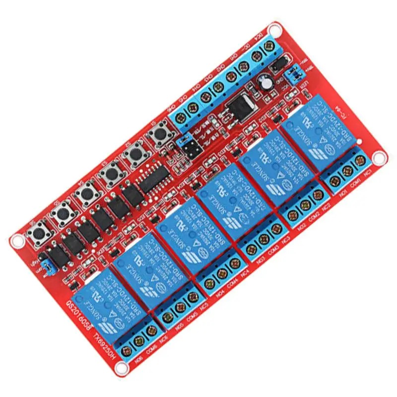 1 Piece 6-Channel Relay Module DC 12V High/Low Level trigger Self-Lock Quiescent current 23mA (L * W 110mm 57mm) ABS | Обустройство