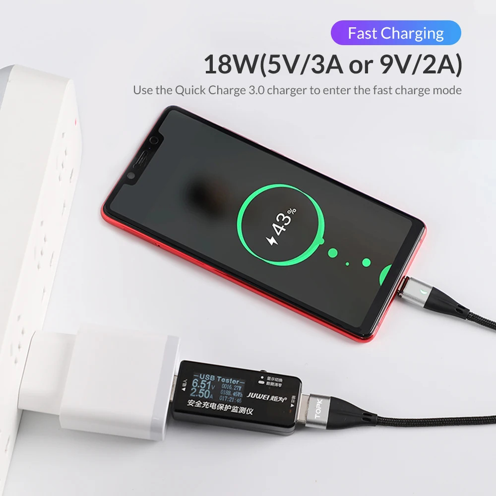 Кабель зарядный TOPK магнитный 1 м 3 А usb type c|Кабели для мобильных телефонов| |