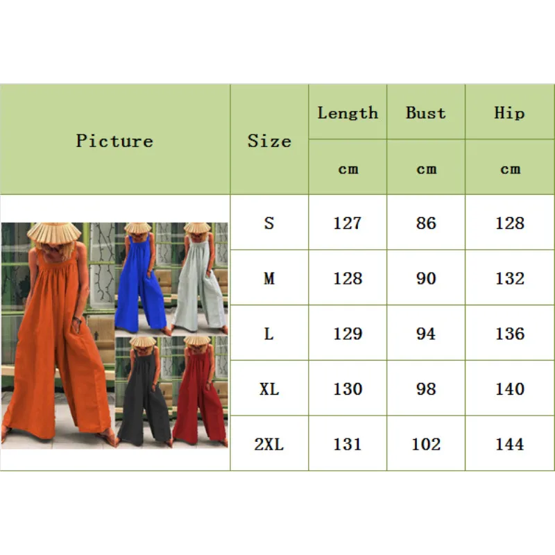 Женский свободный комбинезон из хлопка и льна длинный пляжный без бретелек с