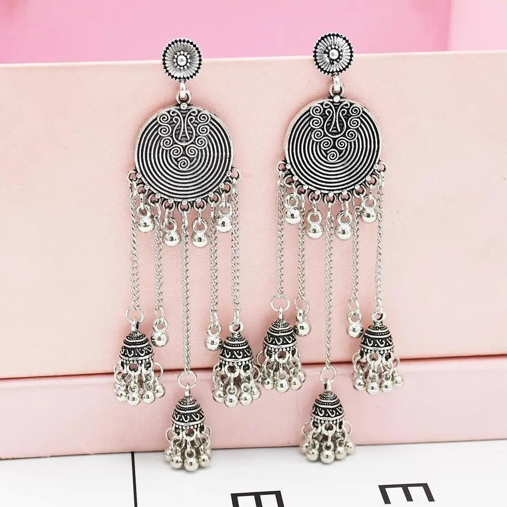 Женские сережки подвески Jhumka Jhumki индийские с длинными кисточками этнический