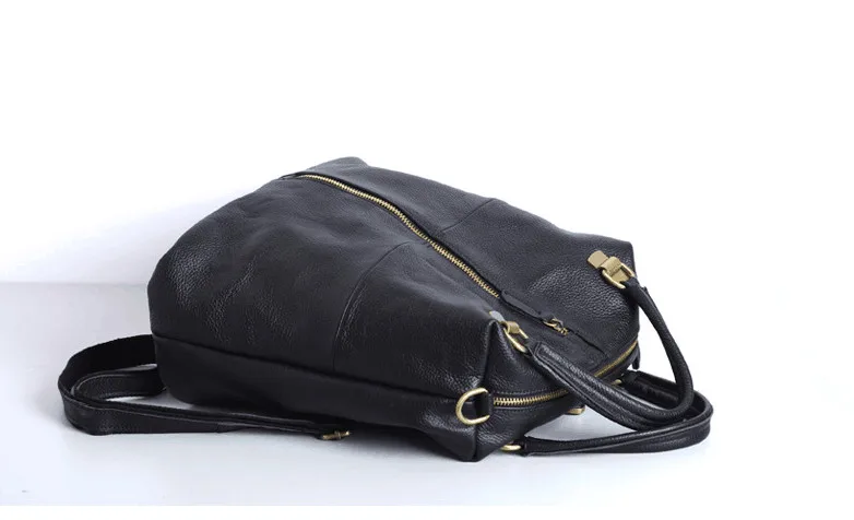 

Solid genuine leather cow skin women backpack large capacity zip bag