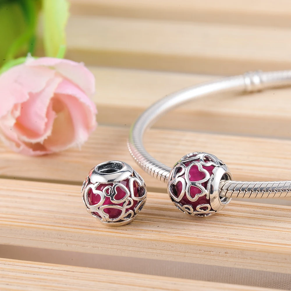Beagloer 925 пробы серебро любви сердце Шарм Cerise хрустальные подвески подходят