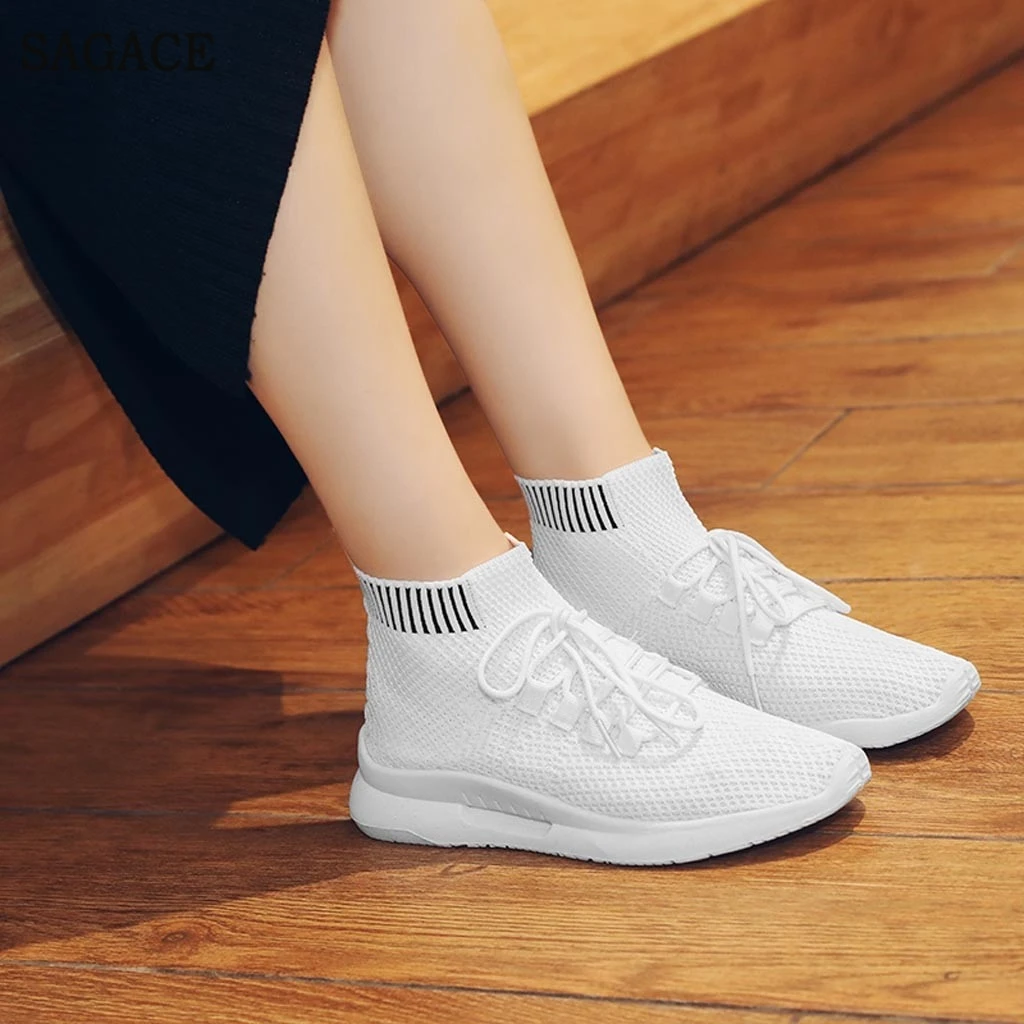 

SAGACE Elastic Socks Shoes Women Student Casual Sport Vulcanized Sneakers Shoes Ladies Outdoor Breathable Lace Up Shoes