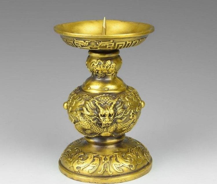Китай дворец латунь медь масло дракона лампы подсвечник статуя пара | Дом и сад