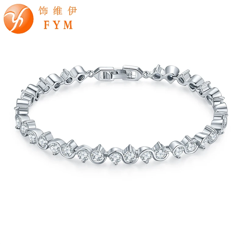 

FYM Brand Silver color Bracelets & Bangles with AAA Cubic Zircon Stones Bracelet For Women Female Jewelry Accessory Wholesale