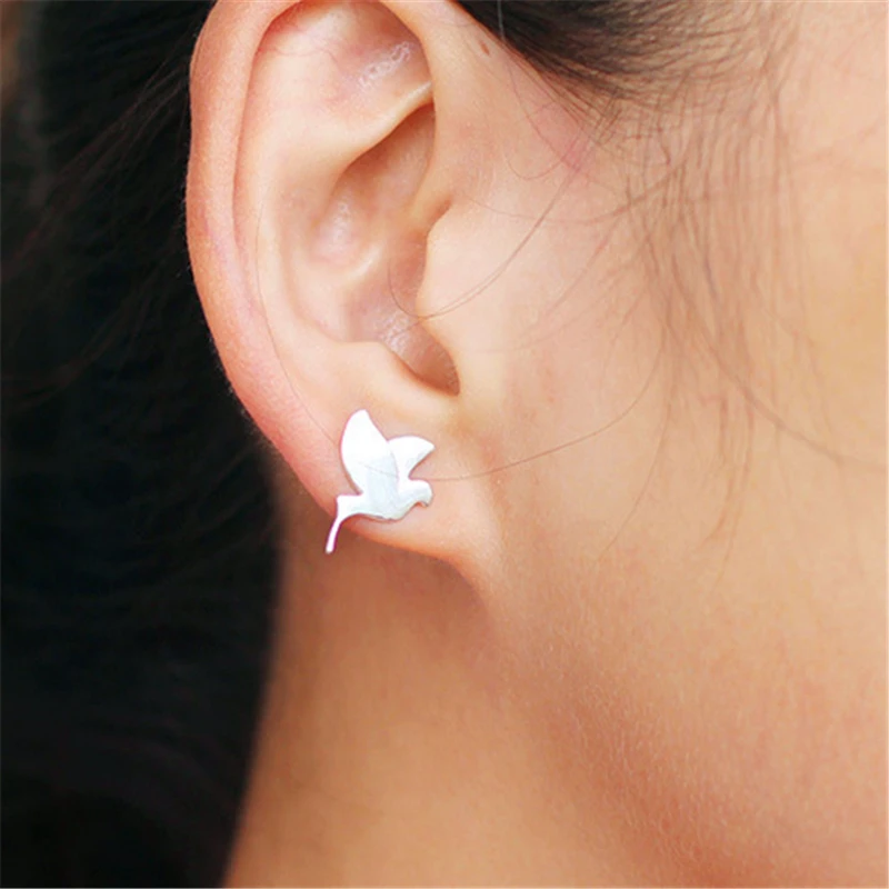 Lotus Fun реальные 925 Серебро Природный ручной Fine Jewelry Симпатичные голубь мира серьги стержня для женщин brincos