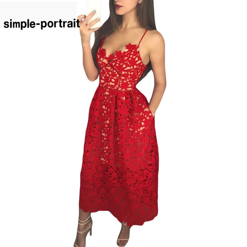 SP простые 2018 Сексуальные Красные кружевные вечерние платья для женщин открытые