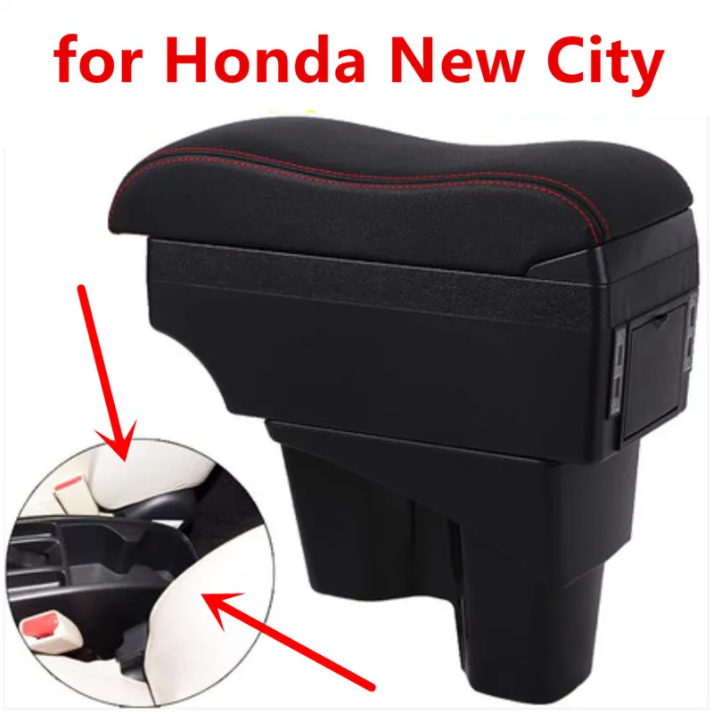 Для Honda New City box USB зарядка увеличенный двухслойный центральный контейнер для