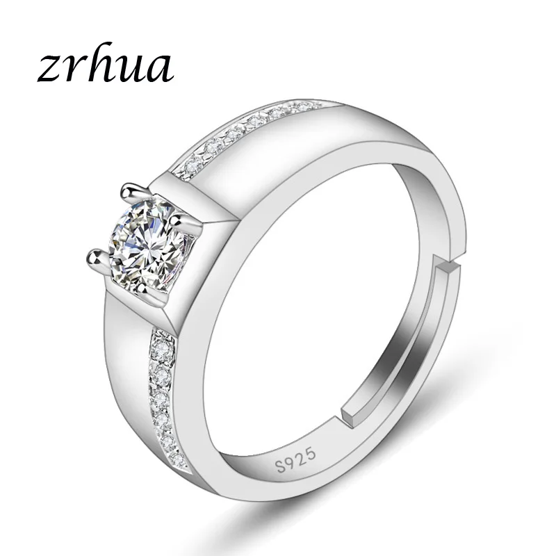 

ZRHUA New 925 Sterling Silver Rings With Pave Logo S925 Vintage Square Crystal Round Finger Bague For Women Jewelry Female Anel