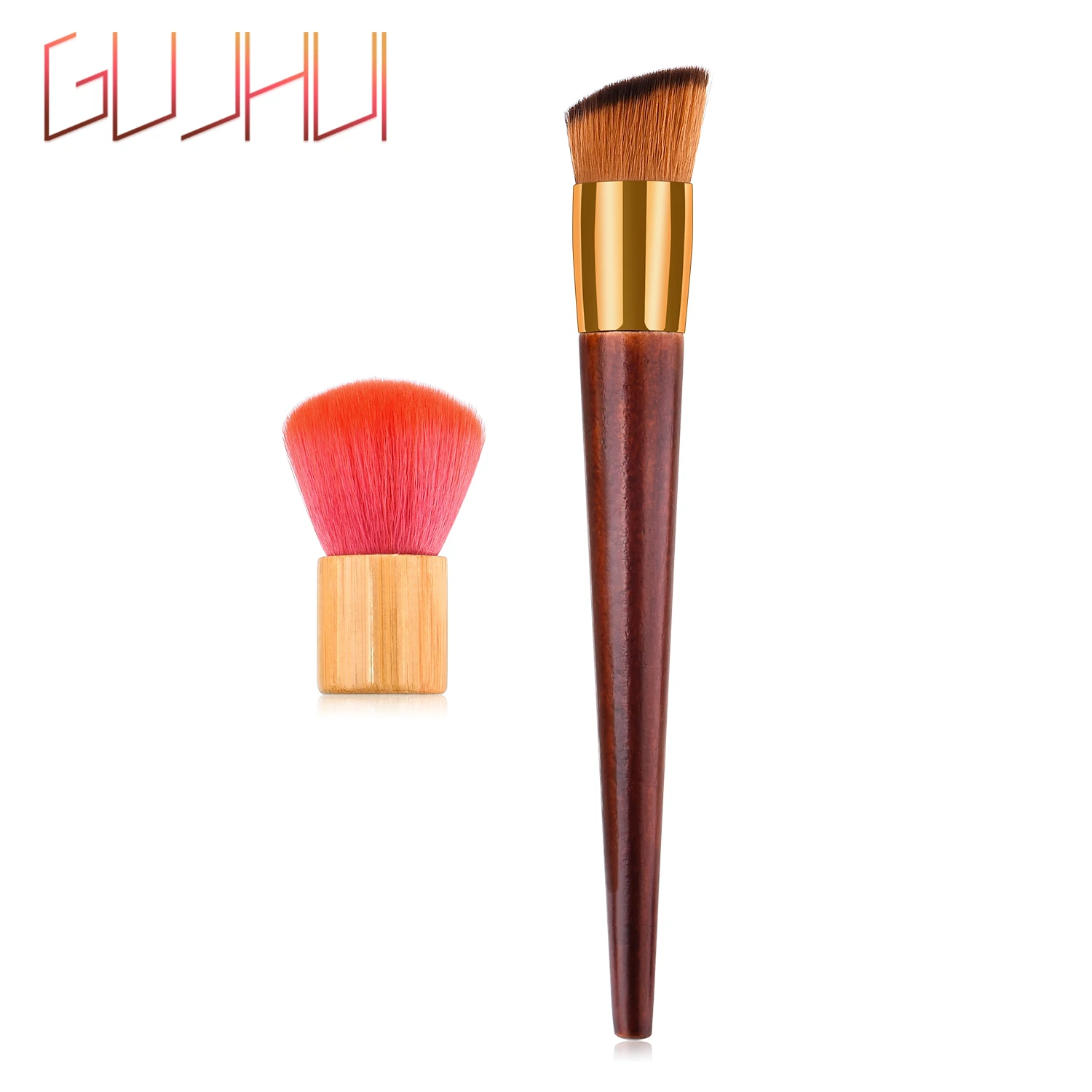 GUJHUI 2 шт. набор кистей для макияжа Бамбуковая кисть румян + Красная деревянная