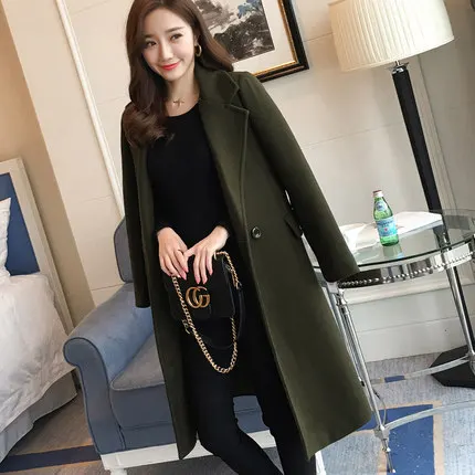 Женское шерстяное пальто однотонное длинное облегающее плотное на осень и зиму