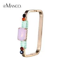 pink golden Crystal geometric bangles copper square bangle colorful rhinestone crystal hand jewelry gold plated bracelets femmes eManco - Окраска металла: pink golden
