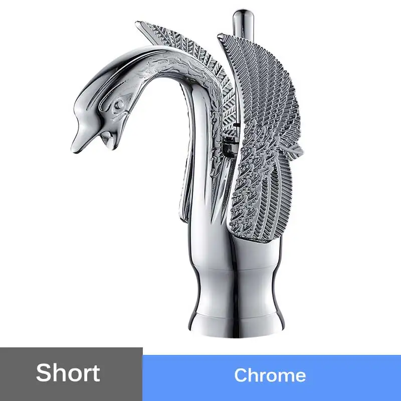 Short Chrome Золотой Лебедь смеситель для раковины с одной ручкой столешница смеситель для ванной комнаты на бортике латунный кран для горячей и холодной воды хромированный смеситель - Цвет: Short Chrome