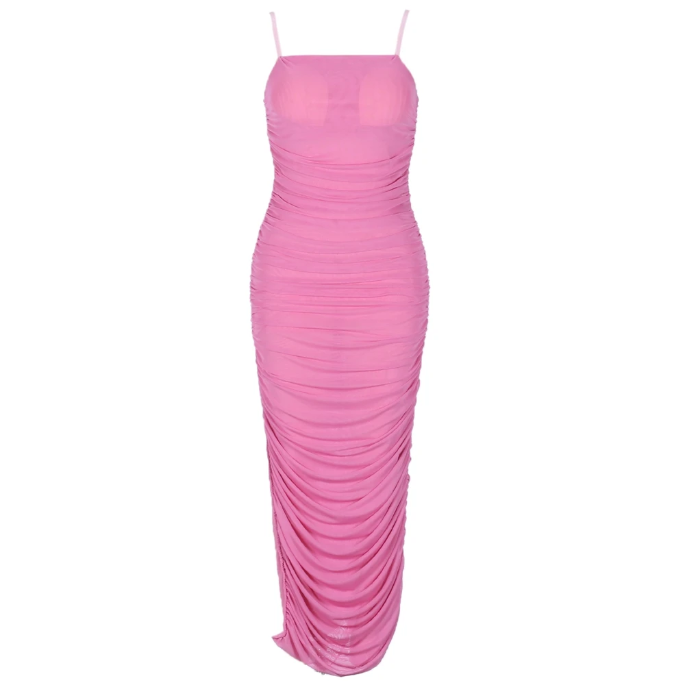 Deer Lady Long Summer Dress New Arrivals Side Slit Bodycon Maxi Dress Pink Organza Mesh Sexy Evening Party Dresses