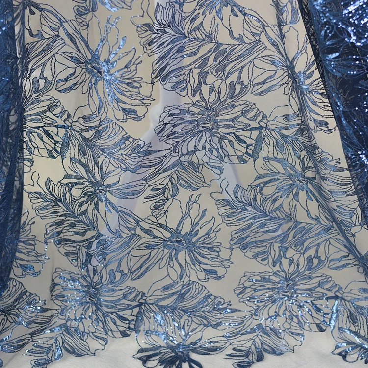 Темно синие золотые блестки вышивка кружева ткани Пион суд модная одежда