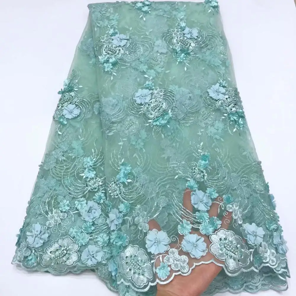 Кружевная ткань ручной работы из французского бисера с объемным цветком и