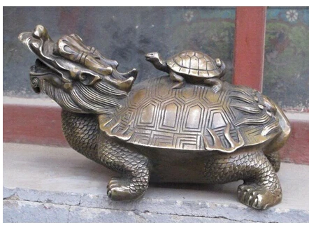 Удачная китайская бронзовая статуя дракон-черепаха ремесла Хэллоуин искусства декор латунь на.