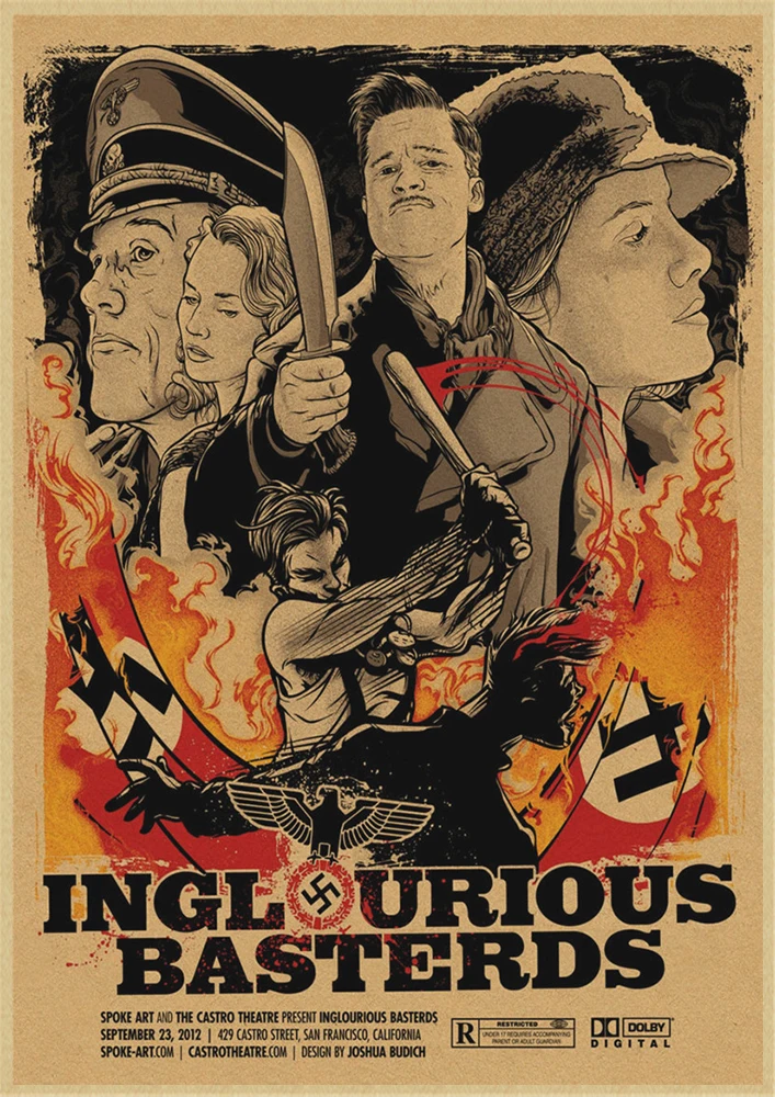 Inglourious Basterds Квентин Тарантино Классические фильмы домашний интерьер украшения Крафт Фильм плакат рисунок core наклейки на стену - Цвет: Шоколад