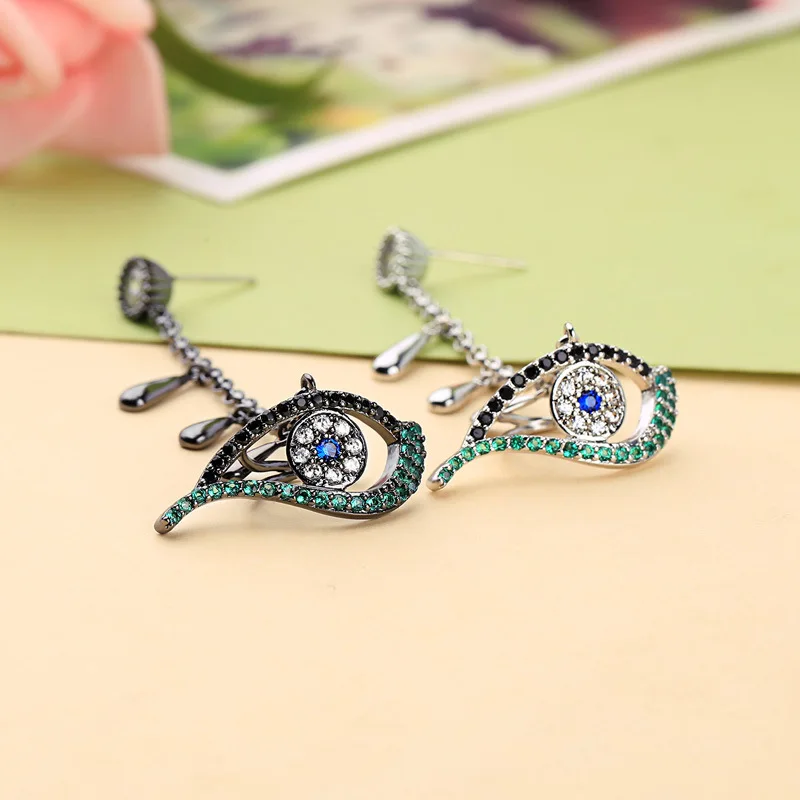 Creative Crystal Devil's Eye Stud Earrings Temperament Women's Jewelry Fashion Joker Ear Bone Clip Single | Украшения и