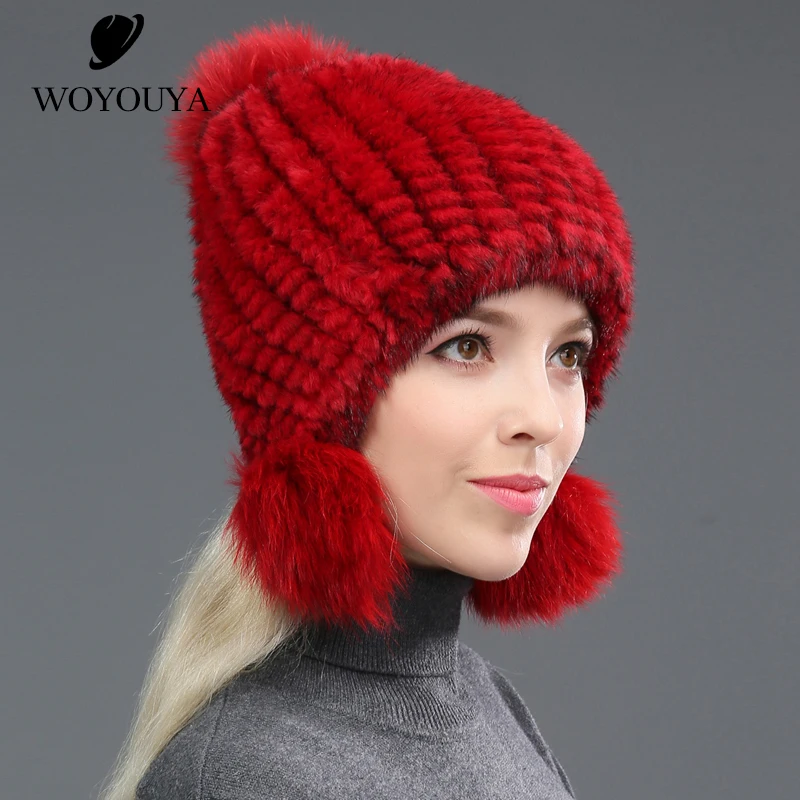 WOYOUYA модная новая норковая шапка зимняя вязаная меховая теплые зимние шапки для