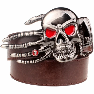 K Модный мужской ремень Череп Пряжка череп рука тяжелый металл рок череп ремень пряжка Скелет голова дьявол рука панк стиль ремень - Цвет: K