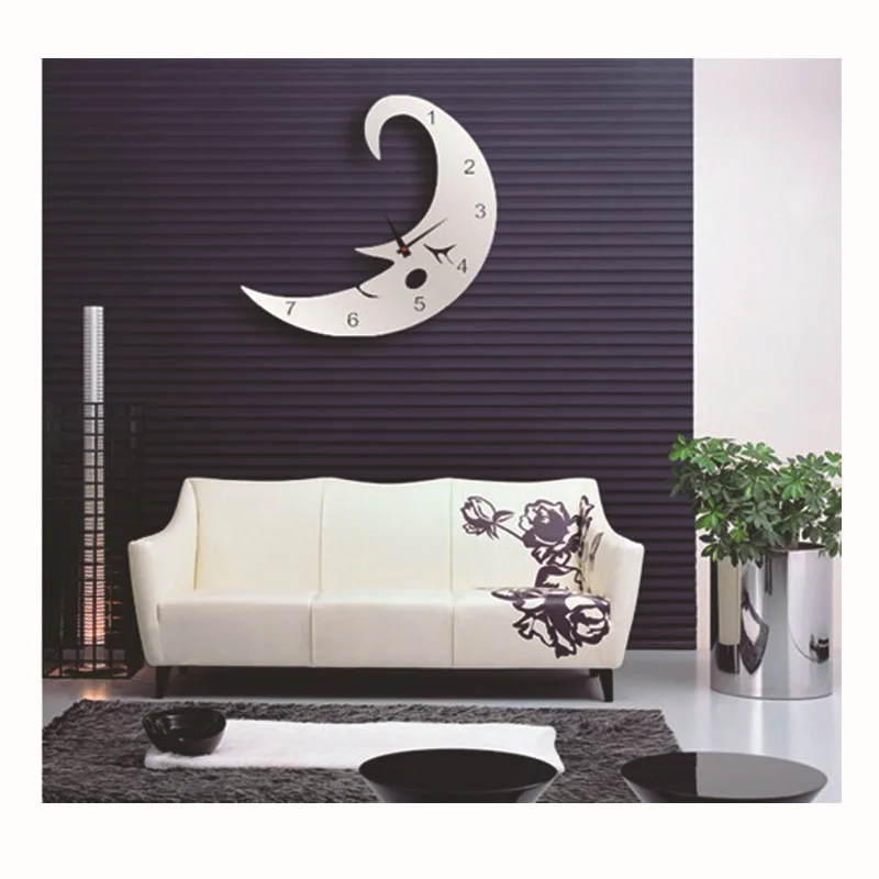 Sleeping Moon Mirror Wall Clock Kid's Bedroom Sticker Home Decals Designer pendule murale Digital Watch orologio parete | Дом и сад