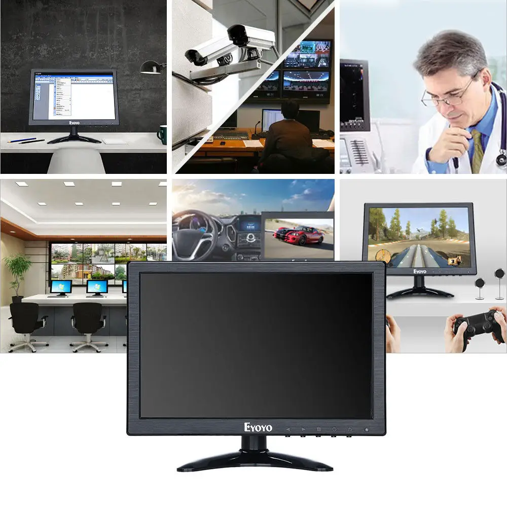 EYOYO 10'' 1920x1200 Display Video Audio HDMl IPS Monitor 180degree w/ Speaker Lightweight For CCTV DVD PC Laptop DVR CCD