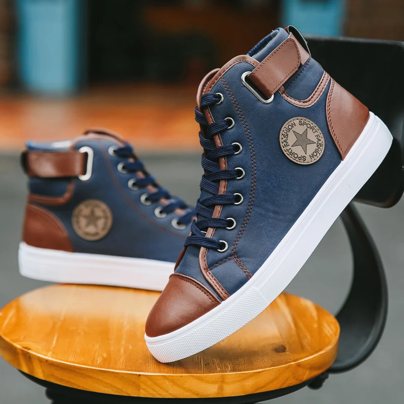Pop Nice Men Large Retro Ankle Boots Autumn Winter British Fashion Big Size Buckle High Top Canvas Shoes Man Lace-Up Flats | Обувь