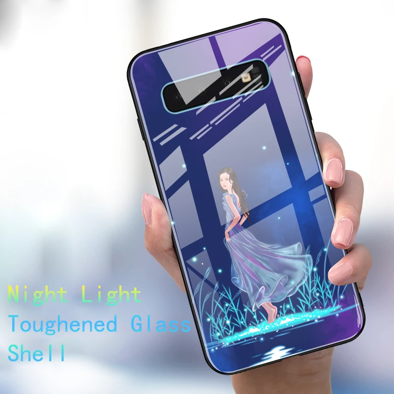 Светящийся стеклянный чехол для Samsung Galaxy S8 S9 S10 A7 A8 Plus 2018 роскошный светящийся